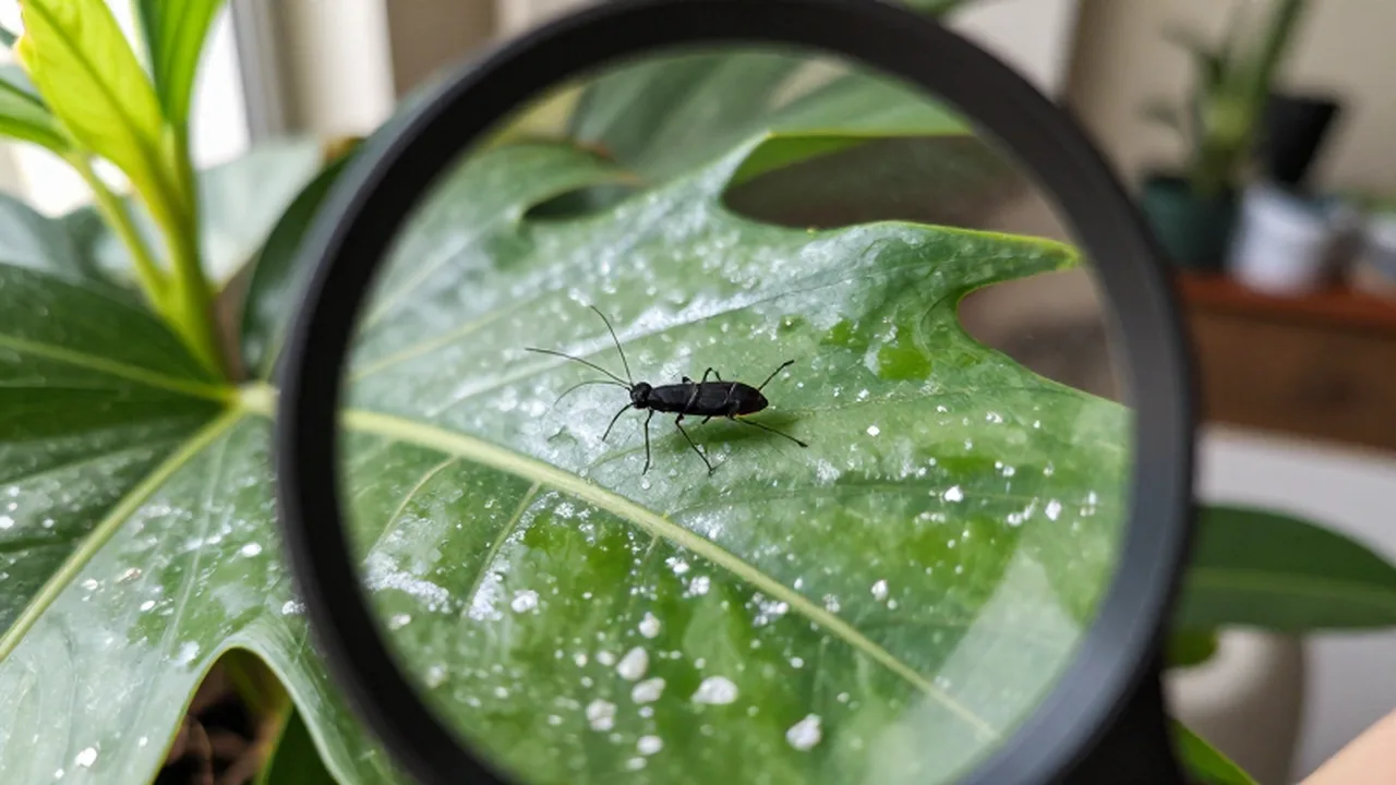 Cómo identificar trips en plantas por manchas plateadas.