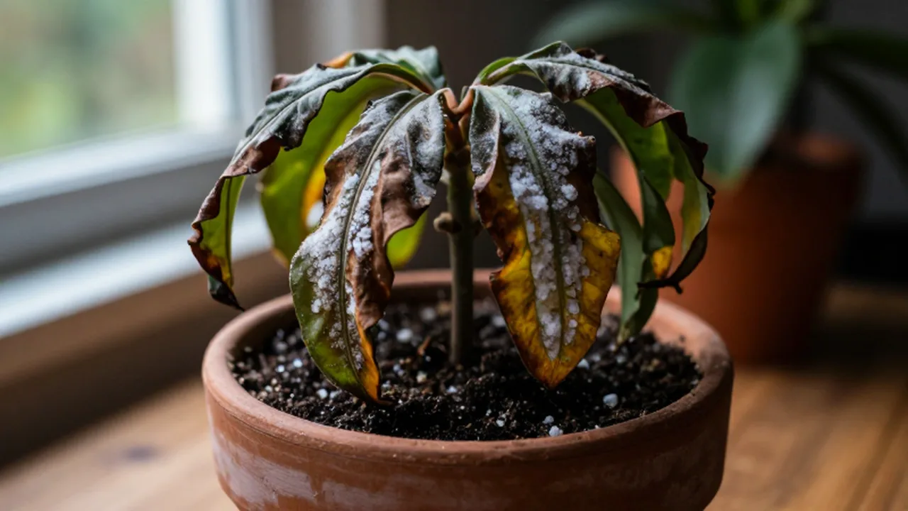 Exceso de abono en plantas: hojas amarillentas y sales.