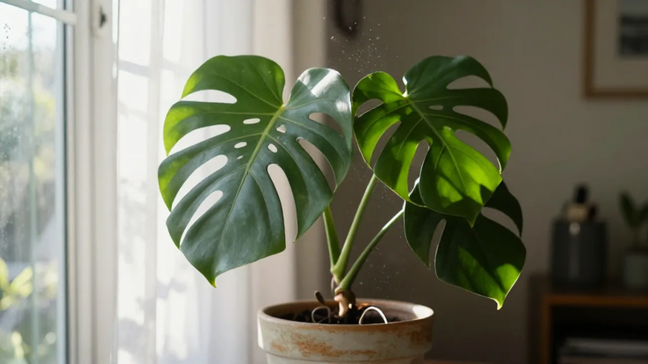 Monstera recibiendo intensidad lumínica del sol matutino.